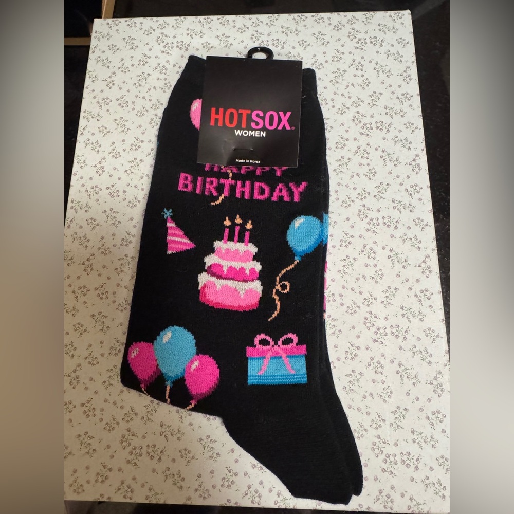 NWT Hot Sox Black Happy Birthday Socks